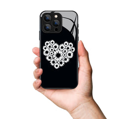 Beautiful Flowers Love Heart Pattern Premium Black Apple Samsung Phone Case