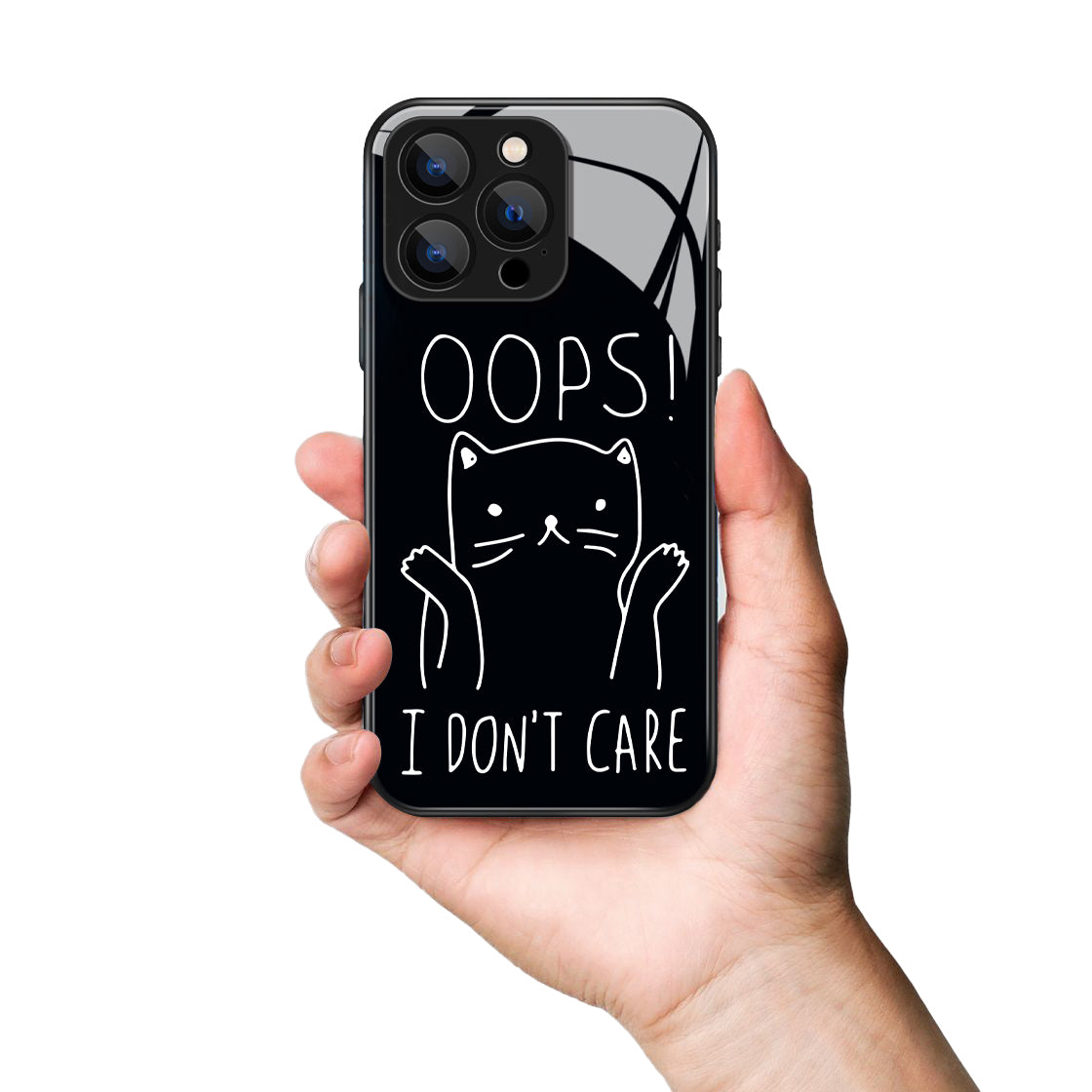 Oops I Don't Care Cat Printed Premium Black Apple Samsung Phone Case