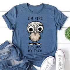 I'm Fine Letter Owl Print Women Slogan T-Shirt