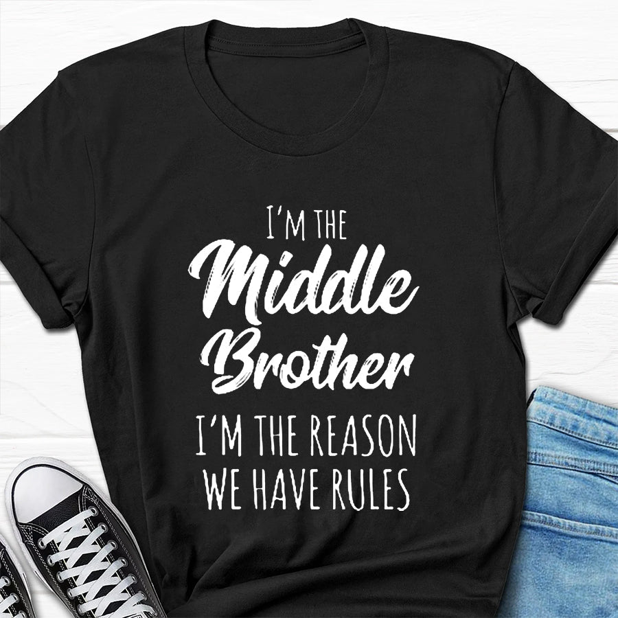 I'm The Middle Brother Print Men Slogan T-Shirt