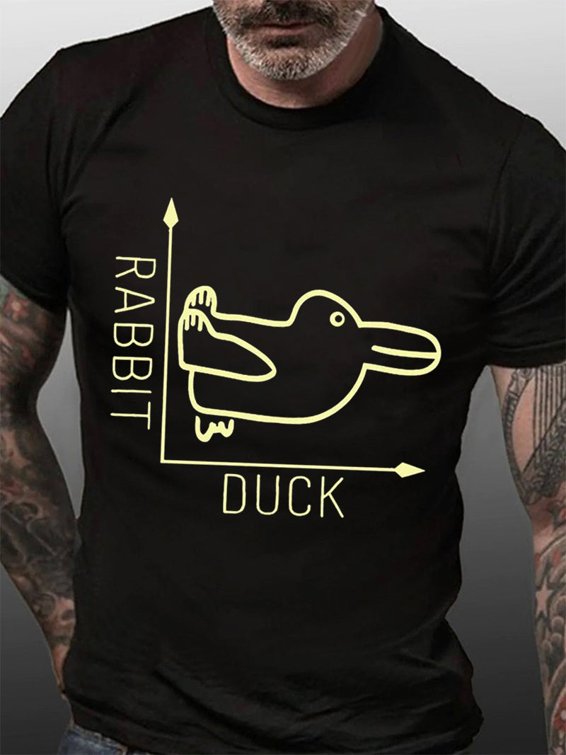 Rabbit Duck Print Men Slogan T-Shirt