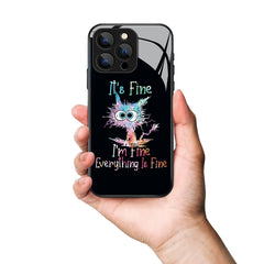 It's Fine I'm Fine Letter Cat Pattern Premium Black Apple Samsung Phone Case