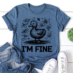 I'm Fine Letter Duck Print Women Slogan T-Shirt