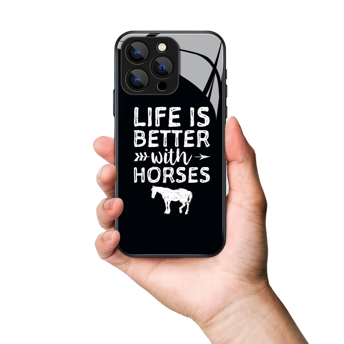 Life Is Better With Horses Letter Pattern Premium Black Apple Samsung Phone Case