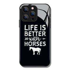 Life Is Better With Horses Letter Pattern Premium Black Apple Samsung Phone Case