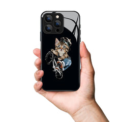 Cute Cat Bicycle Pattern Premium Black Apple Samsung Phone Case