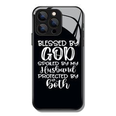 Blessed By God Letter Printed Premium Black Apple Samsung Phone Case