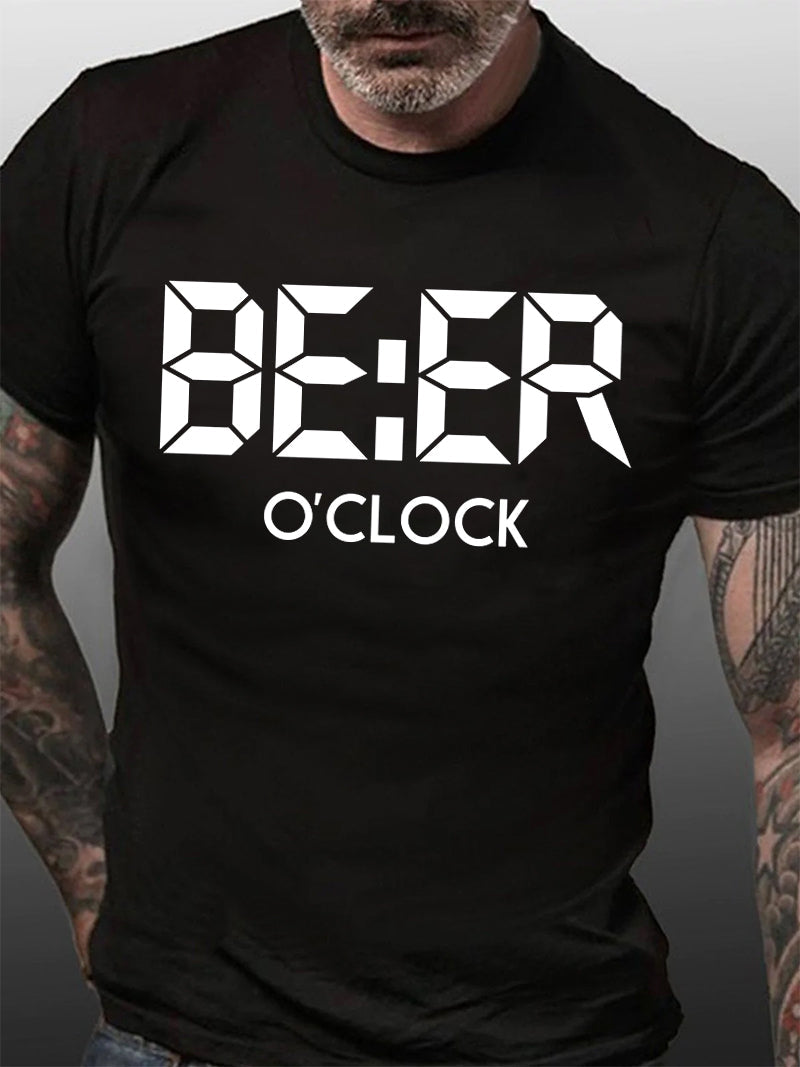 Beer O'Clock Print Men Slogan T-Shirt