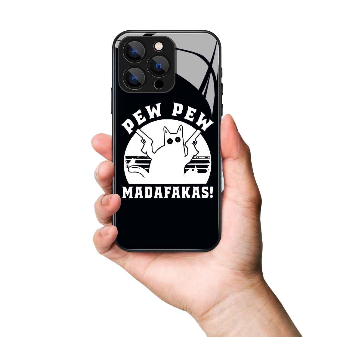 Pew Pew Madafakas Cat Printed Premium Black Apple Samsung Phone Case