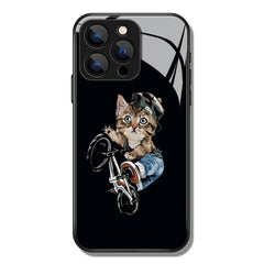 Cute Cat Bicycle Pattern Premium Black Apple Samsung Phone Case