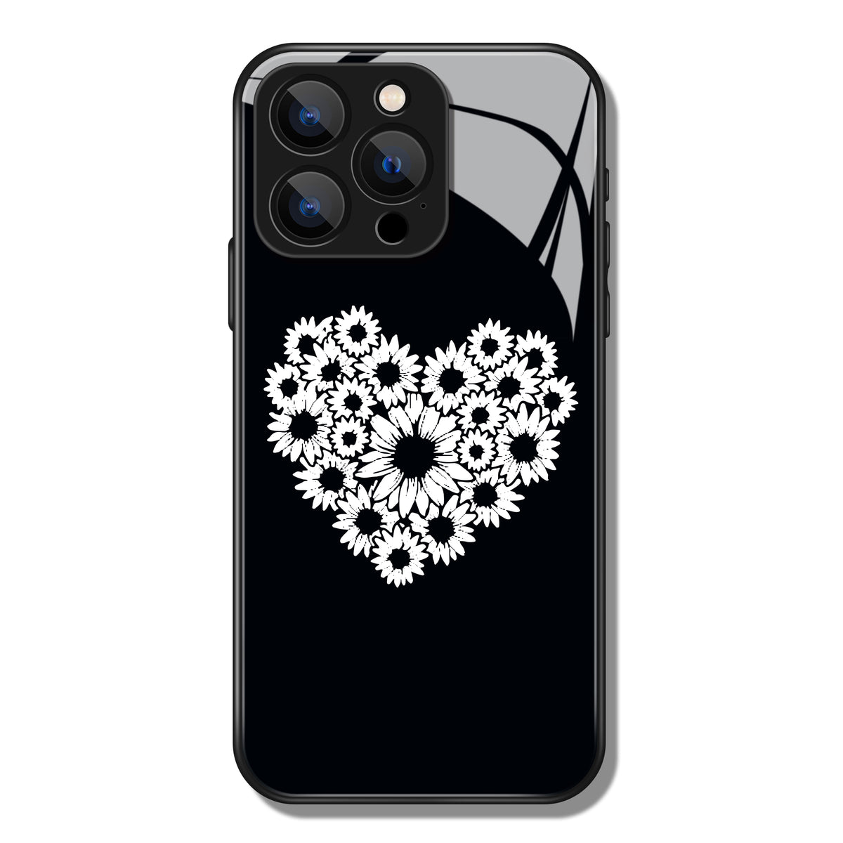 Beautiful Flowers Love Heart Pattern Premium Black Apple Samsung Phone Case