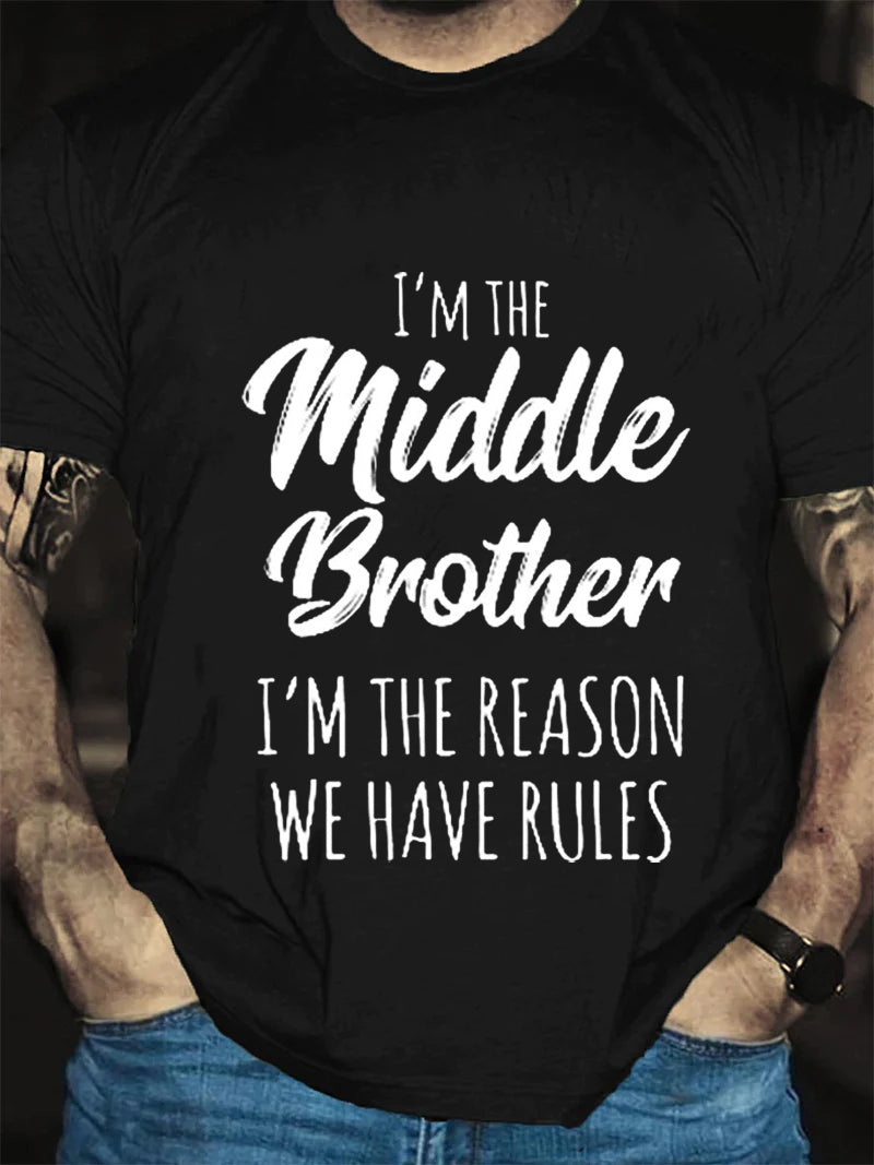 I'm The Middle Brother Print Men Slogan T-Shirt