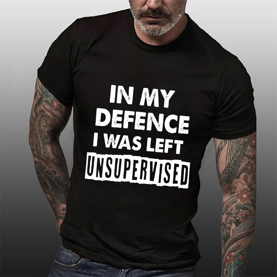 In My Defence I Was Left Print Men Slogan T-Shirt