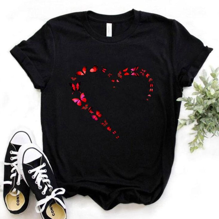 Butterfly Love Heart Print T-shirt – sislil.com